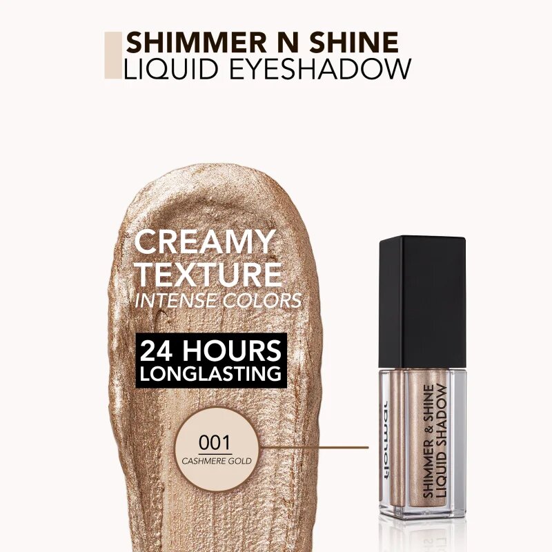 flormar Shimmer & Shine Liquid Shadow Folyékony csillámos szemhéjfesték árnyalat 01 Cashmere Gold 4.5 ml
