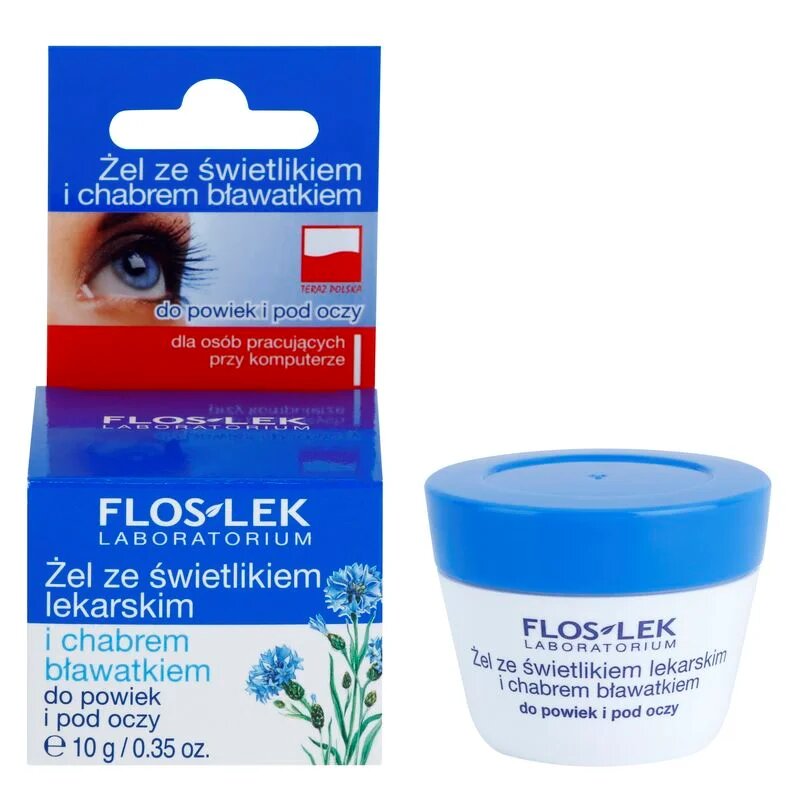 FlosLek Laboratorium Eye Care szemkörnyék ápoló gél szemvidítóval és búzavirággal 10 g