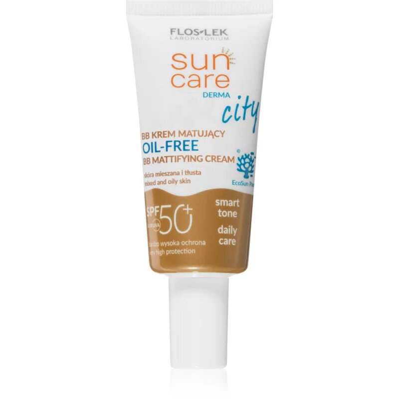 FlosLek Laboratorium Sun Care Derma City BB mattító BB krém nem tartalmaz olajat SPF 50+ 30 ml