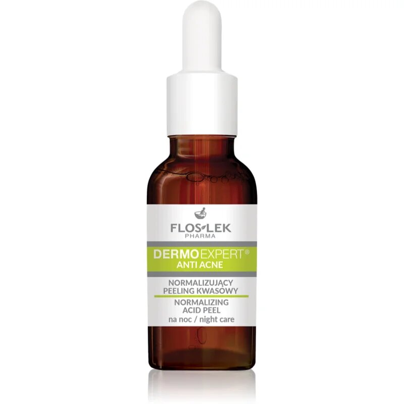FlosLek Pharma DermoExpert Anti Acne Gyengéd éjszakai peeling szérum az arcbőr normalizálására 30 ml