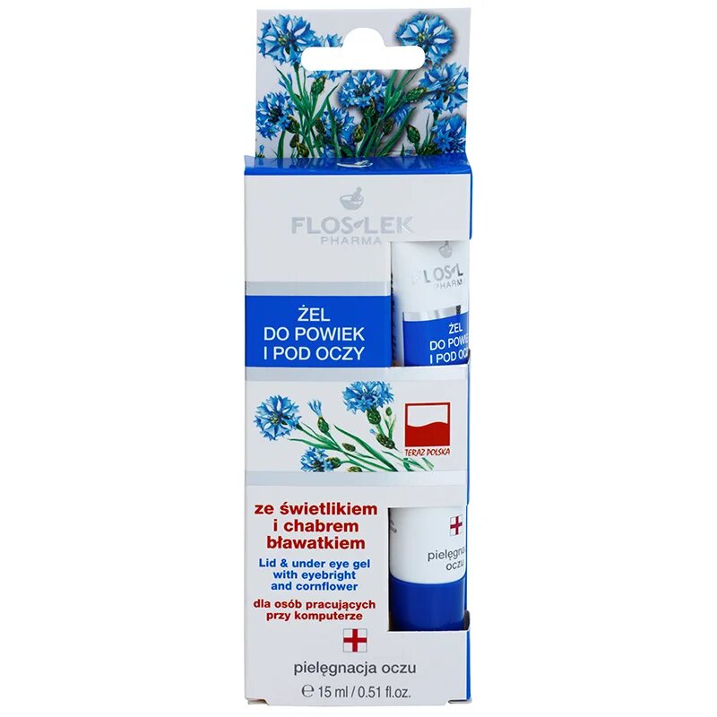FlosLek Pharma Eye Care szemkörnyék ápoló gél szemvidítóval és búzavirággal 15 ml
