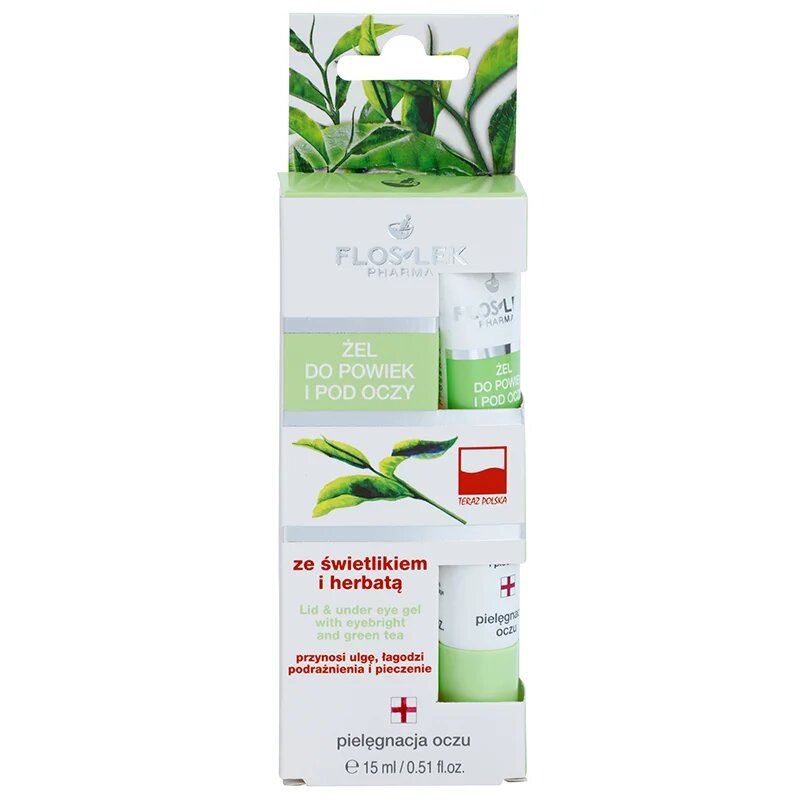 FlosLek Pharma Eye Care szemkörnyék ápoló gél szemvidítóval és zöld teával 15 ml