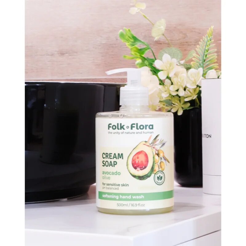 Folk & Flora Avocado & Olive folyékony szappan az érzékeny bőrre 500 ml