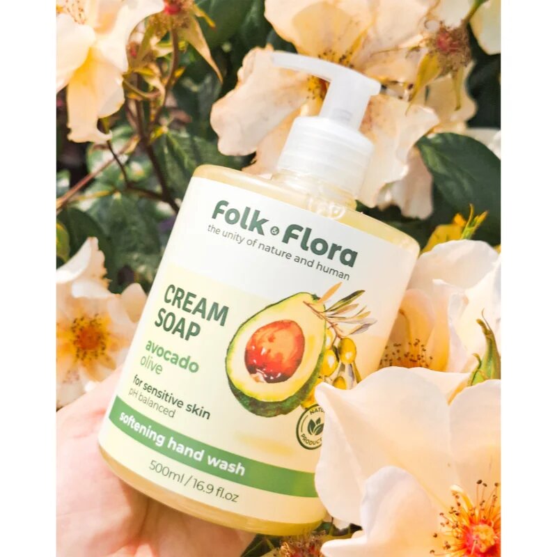 Folk & Flora Avocado & Olive folyékony szappan az érzékeny bőrre 500 ml