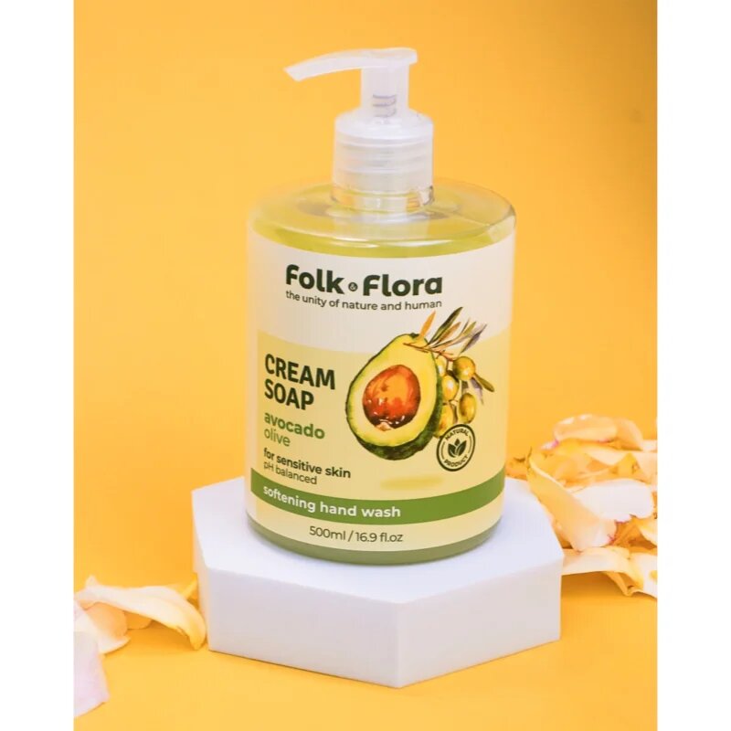 Folk & Flora Avocado & Olive folyékony szappan az érzékeny bőrre 500 ml