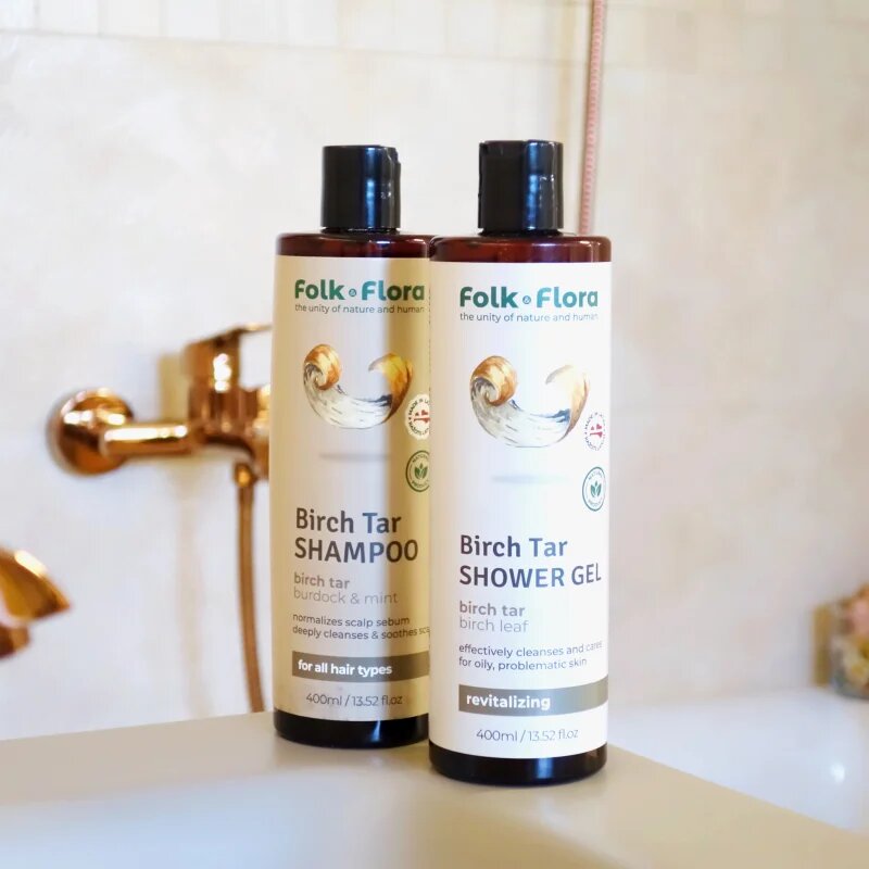 Folk & Flora Birch Tar tápláló tusoló gél 400 ml