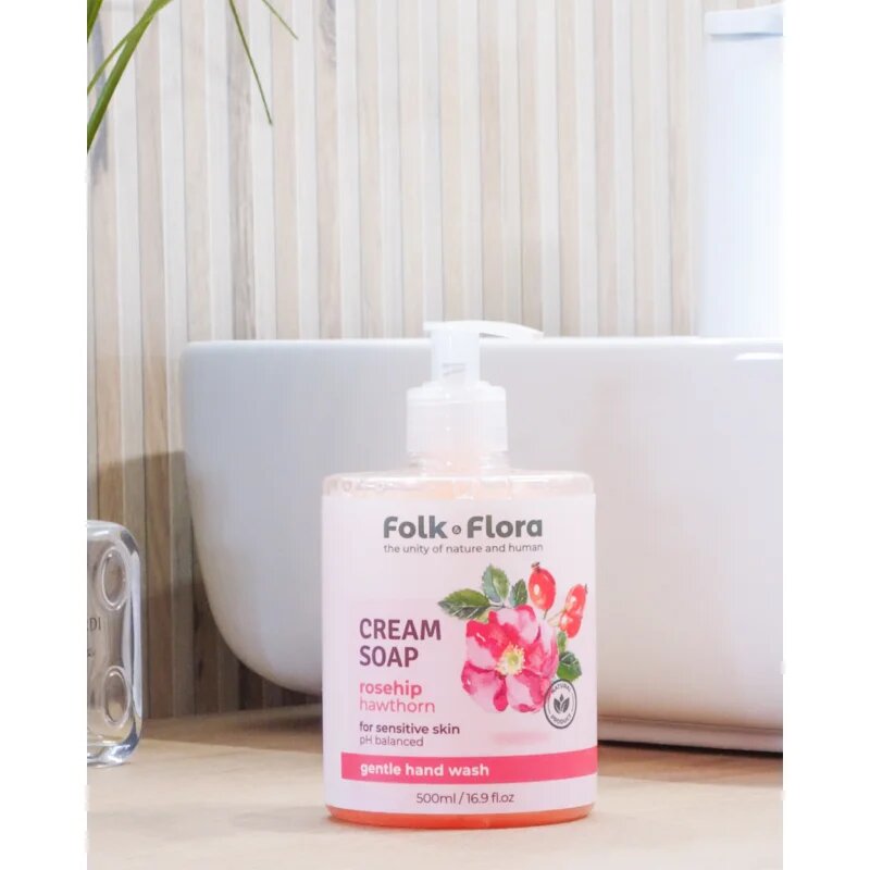 Folk & Flora Rosehip & Hawthorn krémes folyékony szappan az érzékeny bőrre 500 ml