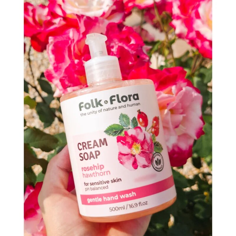 Folk & Flora Rosehip & Hawthorn krémes folyékony szappan az érzékeny bőrre 500 ml