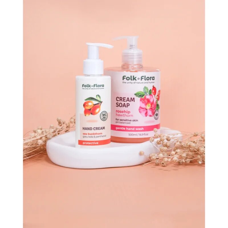 Folk & Flora Rosehip & Hawthorn krémes folyékony szappan az érzékeny bőrre 500 ml