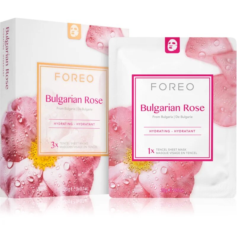 FOREO Farm to Face Sheet Mask Bulgarian Rose hidratáló gézmaszk 3x20 ml