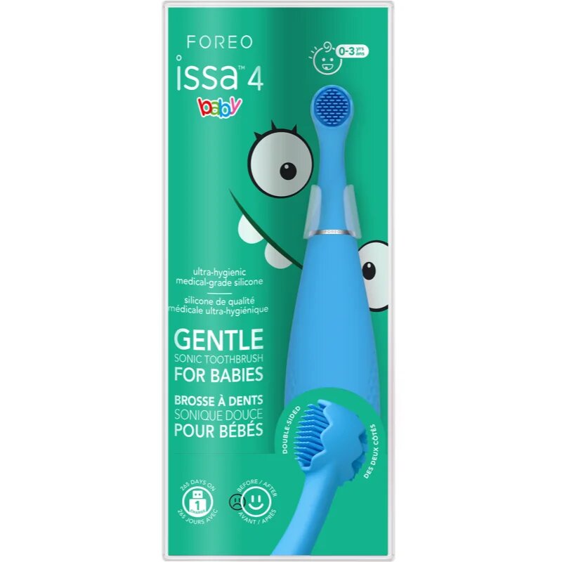FOREO ISSA™ 4 Baby elektromos fogkefe gyermekeknek újszülöttkortól 3 éves korig Bubble Blue 1 db