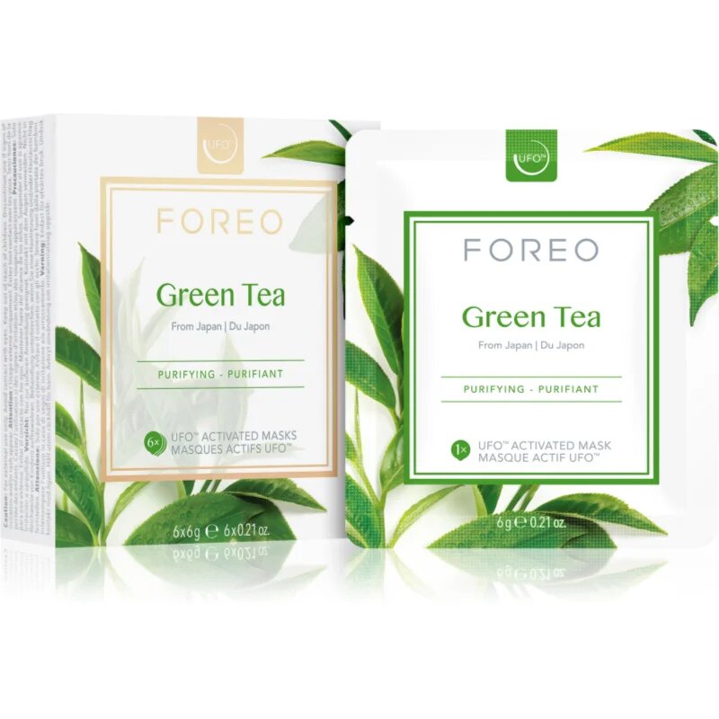 FOREO UFO™ Green Tea frissítő és nyugtató maszk 6 x 6 g