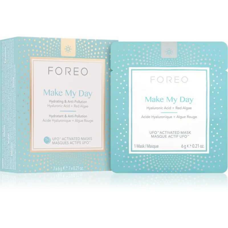 FOREO UFO™ Make My Day ápoló arcmaszk hidratáló hatással 7 x 6 g