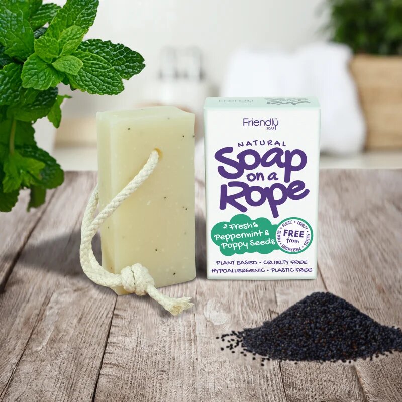 Friendly Soap Soap on a Rope Peppermint & Poppy Seeds természetes szappan zsinóron 95 g