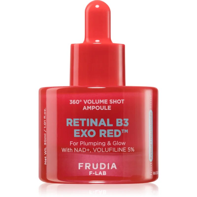 Frudia Retinal B3 Exo Red 360° Volume Shot Ampoule fényesítő hatású arcszérum a bőr rugalmasságának növelésére 30 ml