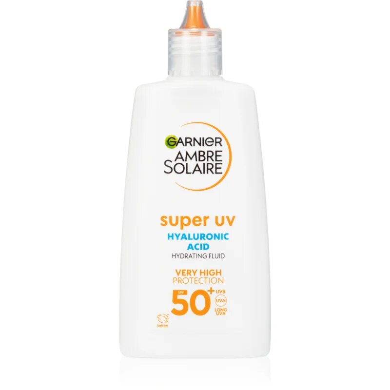 Garnier Ambre Solaire Super UV Hyaluronic Acid gyengéd védő folyadék hidratáló hatással SPF 50+ 40 ml