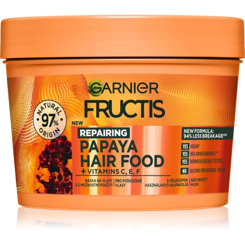 Garnier Fructis Papaya Hair Food hajpakolás töredezett károsult hajra 400 ml