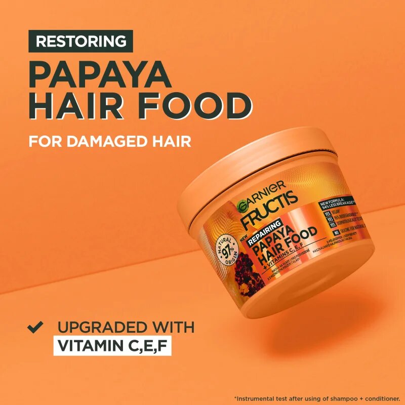 Garnier Fructis Papaya Hair Food hajpakolás töredezett károsult hajra 400 ml
