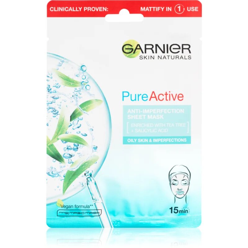Garnier Pure Active szövet arcmaszk tisztító hatással 28 g