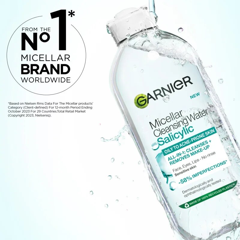 Garnier Salicylic Micellar Cleansing Water micellás víz normál és száraz érzékeny bőrre szalicilsavval 400 ml