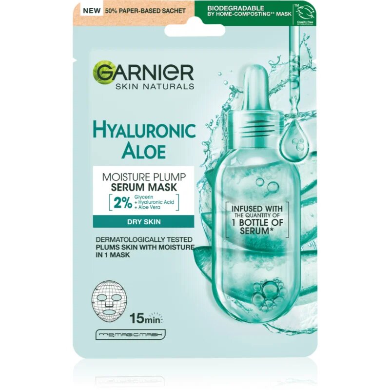Garnier Textil Masks Hyaluronic Aloe hidratáló gézmaszk aloe verával 28 g