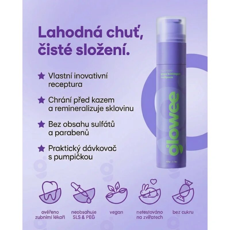 Glowee Grape Bubblegum fehérítő fogkrém Grape Bubblegum 60 g