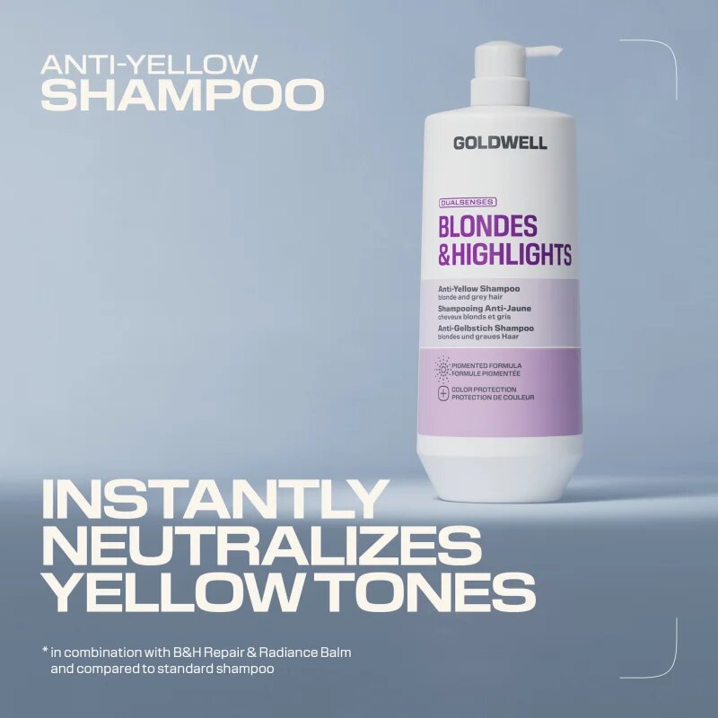Goldwell Dualsenses Blondes & Highlights Anti-Yellow Shampoo sampon semlegesíti a sárgás tónusokat 1000 ml