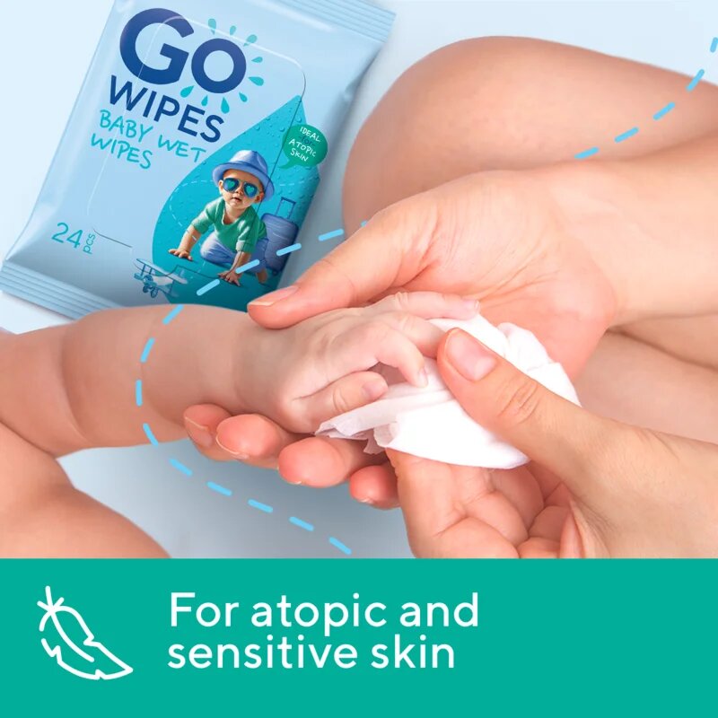 GoWipes Baby Wet Wipes finom nedves törlőkendők gyermekeknek nagyon száraz érzékeny és atópiás bőrre 24 db