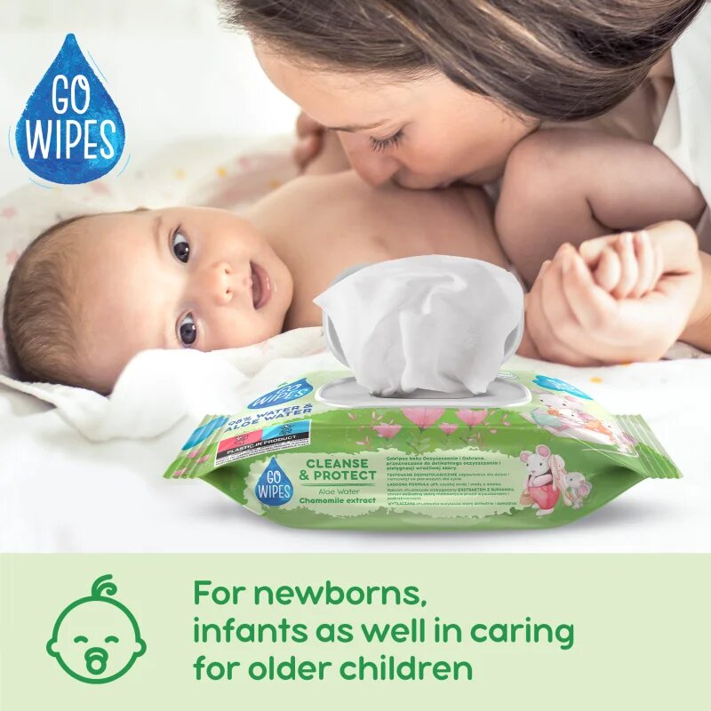GoWipes Cleanse & Protect Chamomile extract finom nedves törlőkendők gyermekeknek aloe verával 50 db