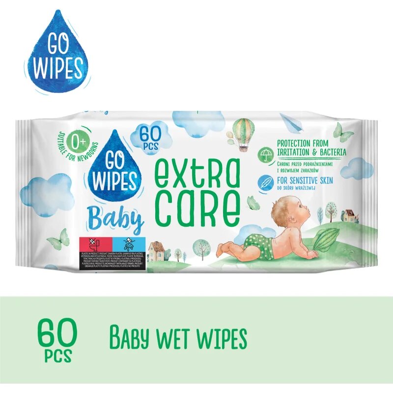 GoWipes Extra Care nedves törlőkendő gyerekeknek az érzékeny bőrre 0+ 60 db