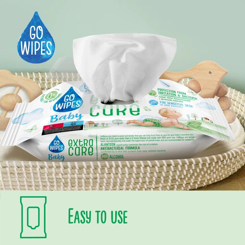 GoWipes Extra Care nedves törlőkendő gyerekeknek az érzékeny bőrre 0+ 60 db