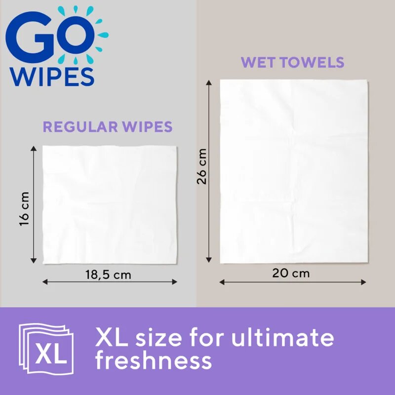 GoWipes Wet Towels frissítő nedves törlőkendők 26x20 cm 15 db