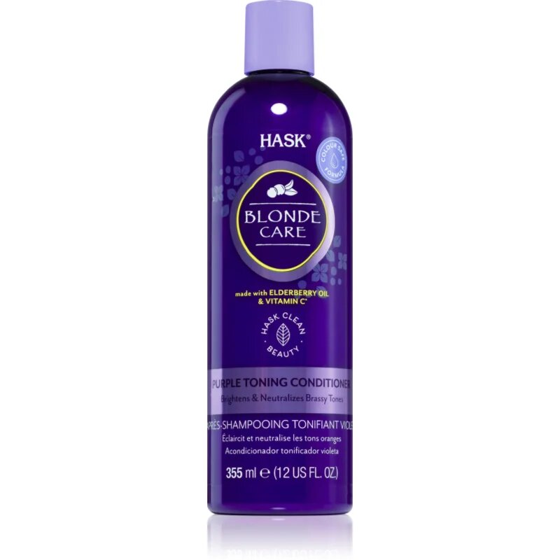 HASK Blonde Care Purple Shampoo kondicionáló szőke hajra semlegesíti a sárgás tónusokat 355 ml
