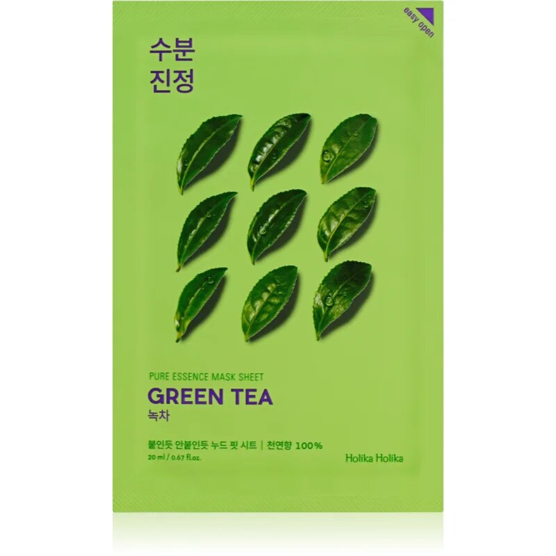 Holika Holika Pure Essence Green Tea ápoló arcmaszk az érzékeny vörösödésre hajlamos bőrre 23 ml