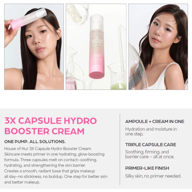 House of Hur 3X Capsule Hydro Booster Cream alapozó hidratáló bázis az élénk és kisimított arcbőrért 50 ml