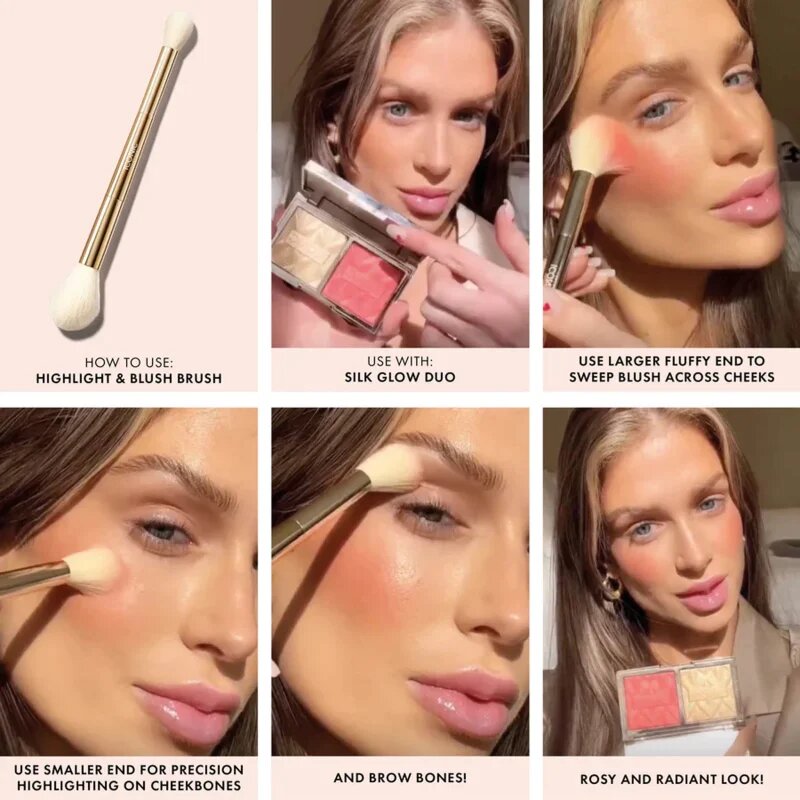 ICONIC London Highlight & Blush Brush kétvégű arcpirosító és kontúrozó ecset 1 db
