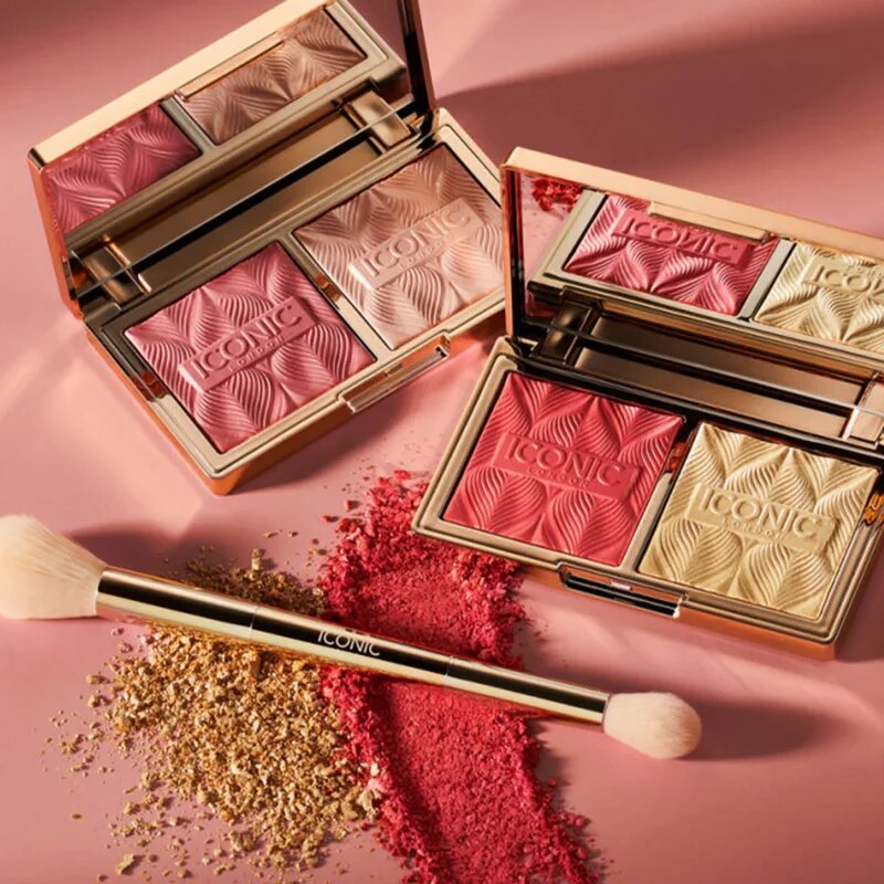 ICONIC London Highlight & Blush Brush kétvégű arcpirosító és kontúrozó ecset 1 db