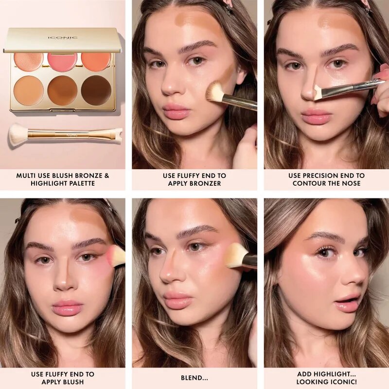 ICONIC London Multi-Use Cream Blush Bronze and Highlight Palette multifunkciós arc paletta az arcra 6x3.2 g