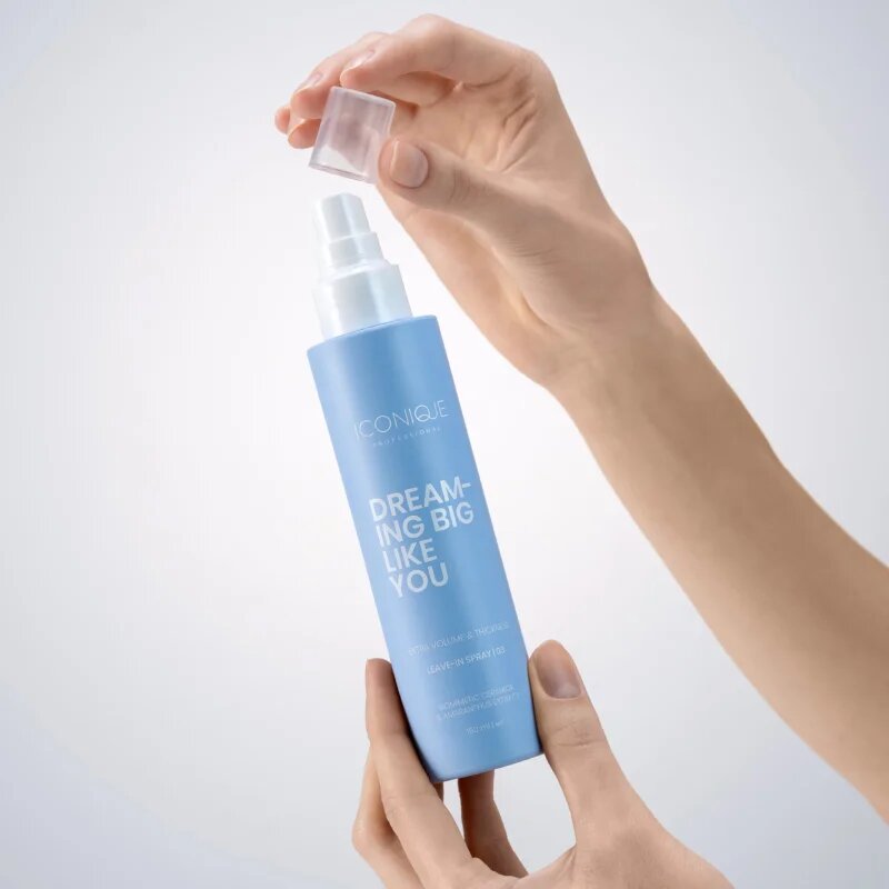 ICONIQUE Professional DREAMING BIG LIKE YOU Volume & Thickness leöblítést nem igénylő spray dúsabb hatásért gyenge hajra 150 ml