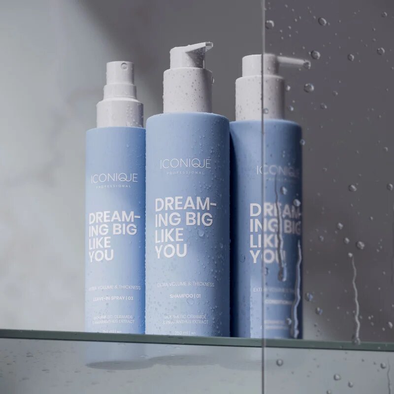 ICONIQUE Professional DREAMING BIG LIKE YOU Volume & Thickness leöblítést nem igénylő spray dúsabb hatásért gyenge hajra 150 ml
