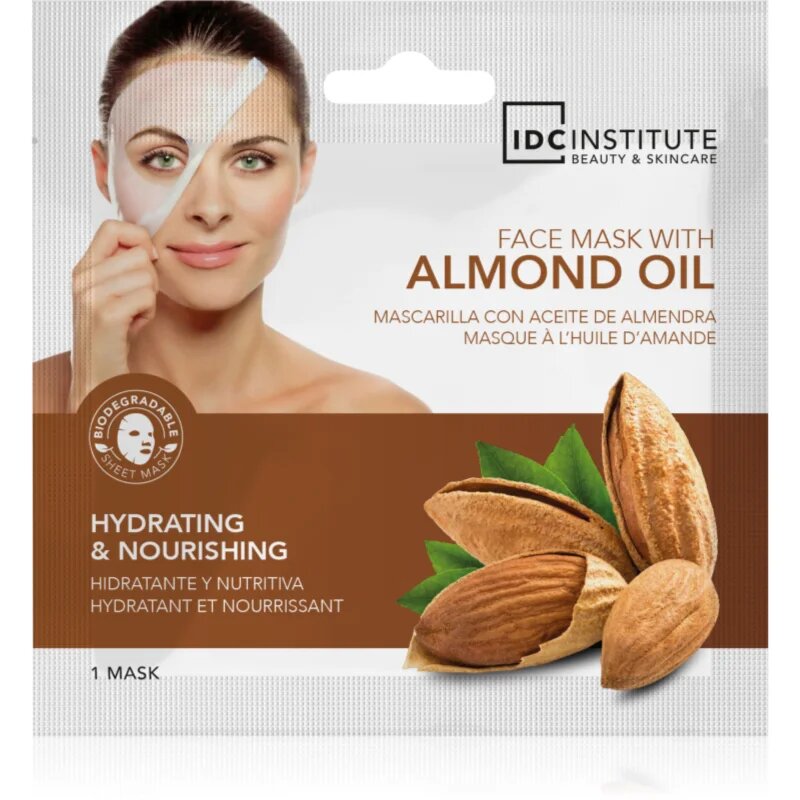 IDC INSTITUTE Almond Oil egyszer használatos fátyolmaszk arcra 1 db