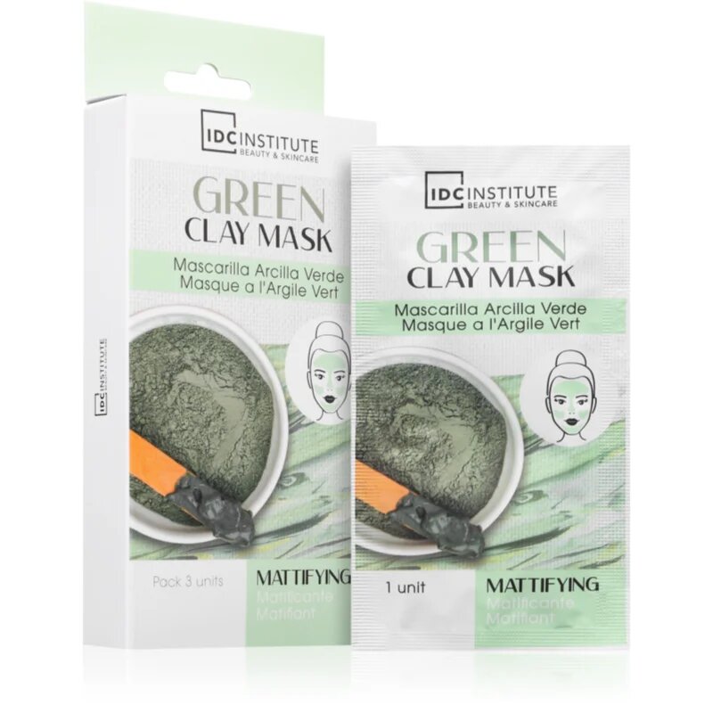 IDC INSTITUTE Green Clay Mask tisztító és mattító arcmaszk bambuszvajjal 3x8 g