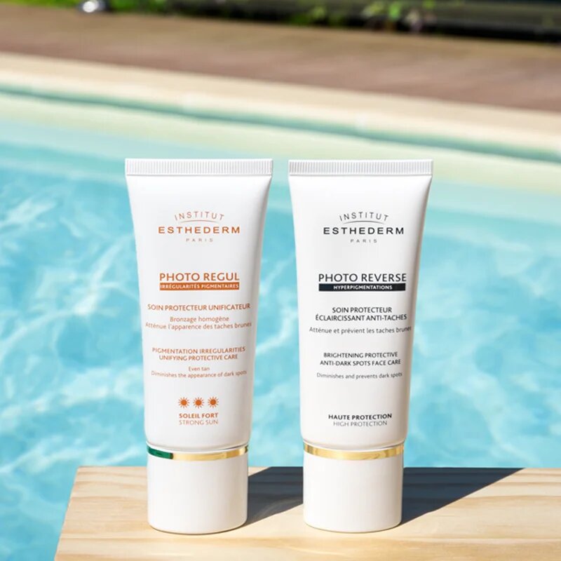 Institut Esthederm Photo Reverse Brightening Protective Anti-Dark Spots Face Care bőrvilágosító védő ápolás a pigmentfoltok ellen magas UV védelemmel