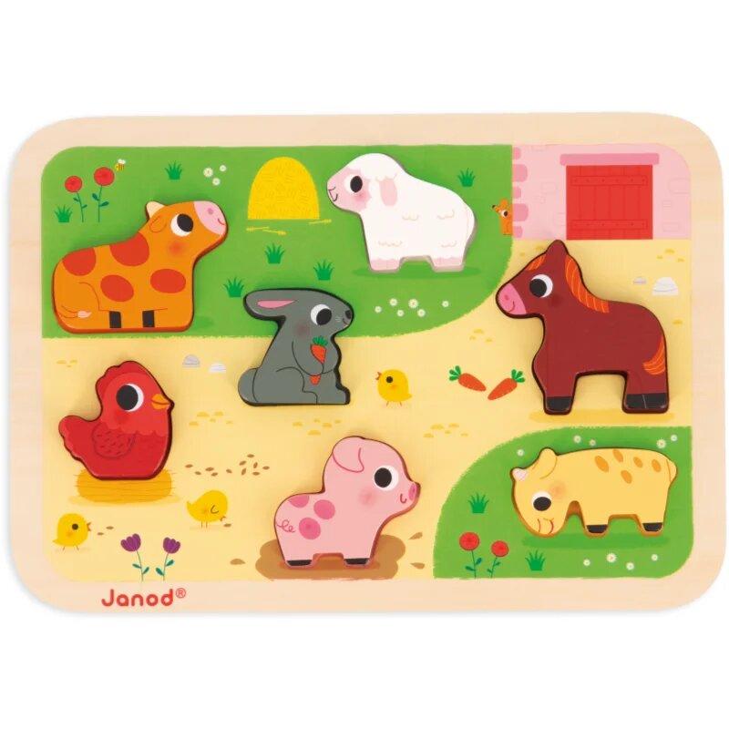 Janod Chunky Farm Puzzle interaktív formaberakó játék 18m+ 7 db