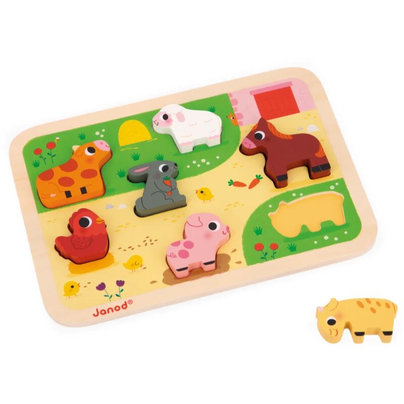 Janod Chunky Farm Puzzle interaktív formaberakó játék 18m+ 7 db