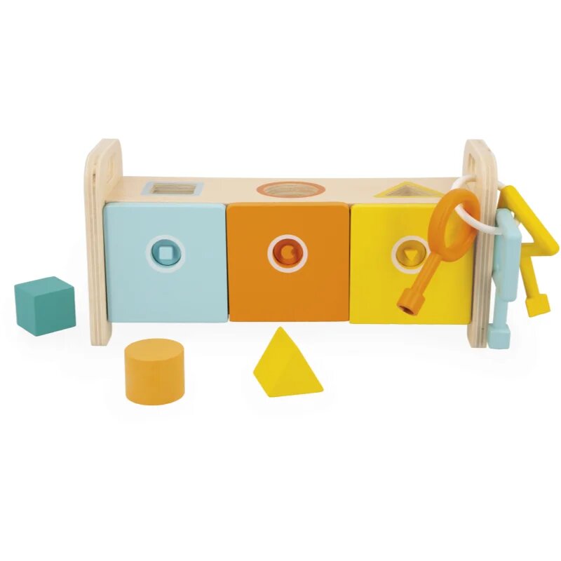 Janod Shape Sorter Box with Keys interaktív formaberakó játék 18m+ 1 db
