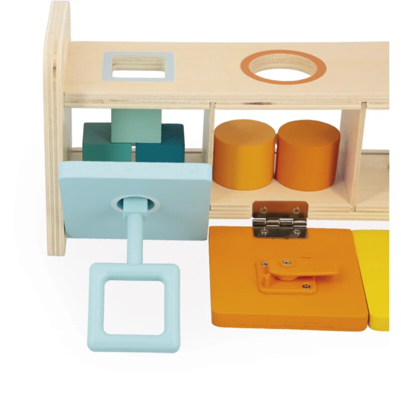 Janod Shape Sorter Box with Keys interaktív formaberakó játék 18m+ 1 db