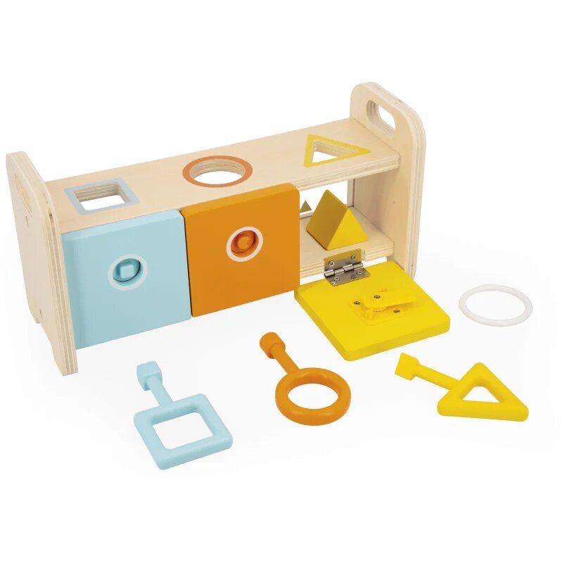 Janod Shape Sorter Box with Keys interaktív formaberakó játék 18m+ 1 db