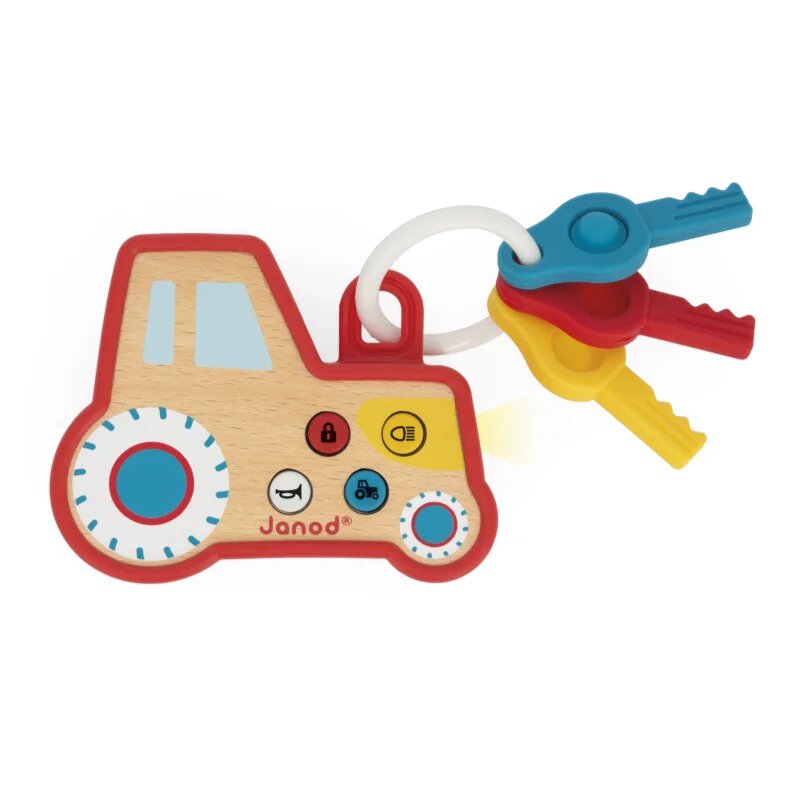 Janod Sound and Light Tractor Keychain interaktív játék fából készült 18m+ 1 db