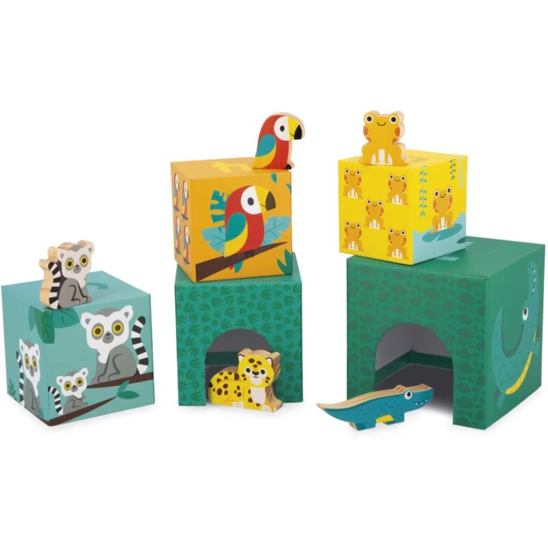Janod Tropik 5-Cube Pyramid toronyépítő játék 12m+ 5 db